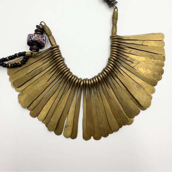 Vintage Brass Beaded Dangle Choker Tribal Nepali Bib Necklace BOHO Tribal - Picture 7 of 13